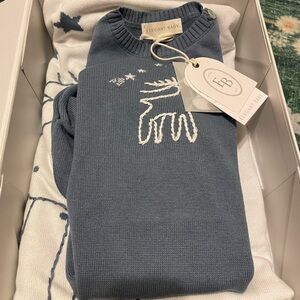 Baby Boy First Christmas Outfit And Matching Blanket Blue Hand Embroidered 3-6m